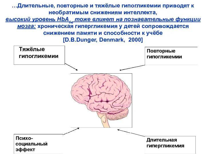 …Длительные, повторные и тяжёлые гипогликемии приводят к необратимым снижениям интеллекта,