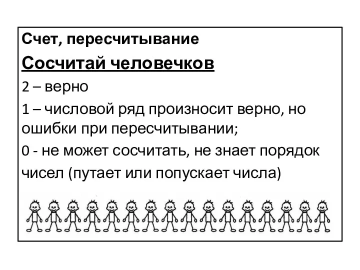 Счет, пересчитывание Сосчитай человечков 2 – верно 1 – числовой