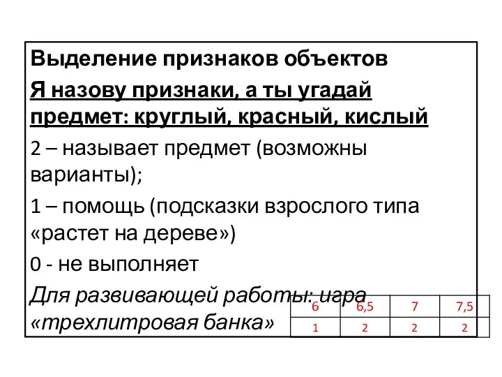 Выделение признаков объектов Я назову признаки, а ты угадай предмет: