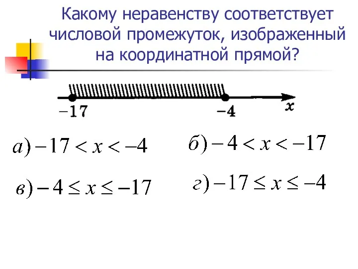 Какому неравенству соответствует числовой промежуток, изображенный на координатной прямой?