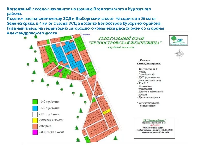 Коттеджный посёлок находится на границе Всеволожского и Курортного района. Поселок расположен между ЗСД