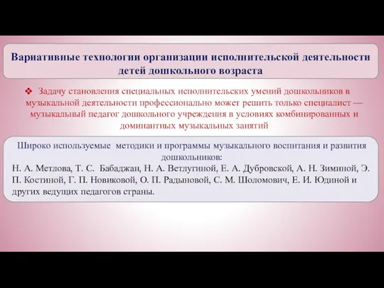 Вариативные технологии организации исполнительской деятельности детей дошкольного возраста Задачу становления