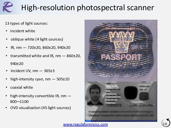 13 types of light sources: High-resolution photospectral scanner incident white