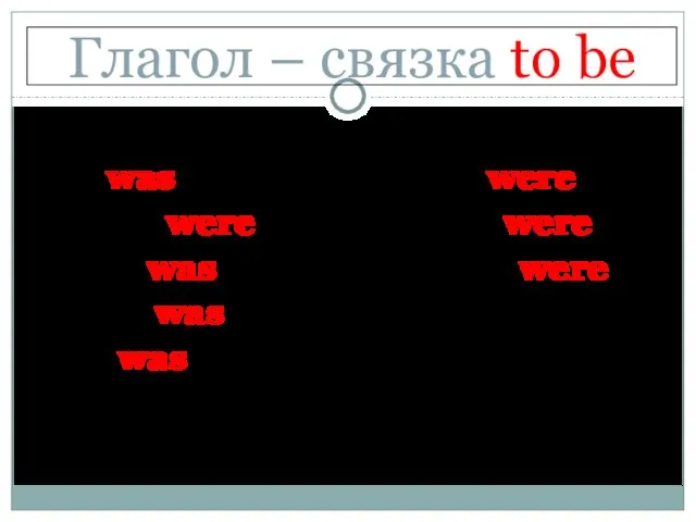 Глагол – связка to be 1. I was 2. You