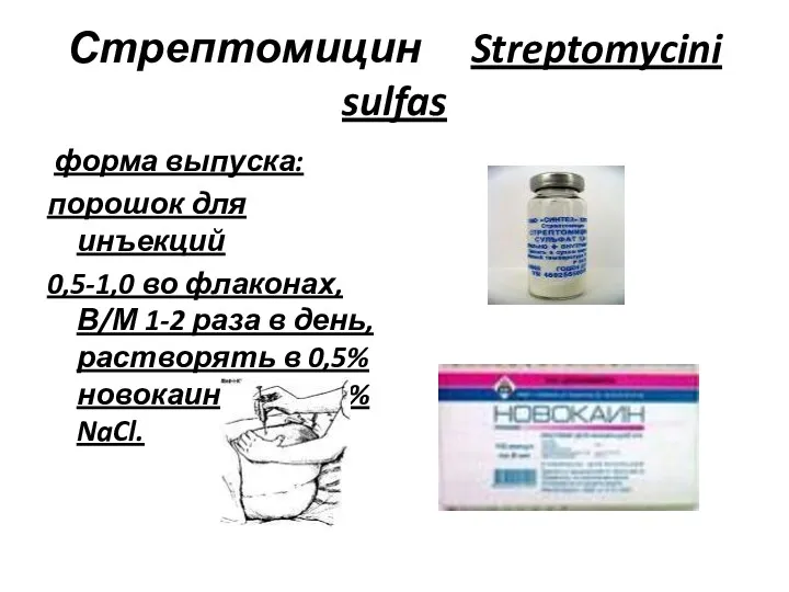 Стрептомицин Streptomycini sulfas форма выпуска: порошок для инъекций 0,5-1,0 во