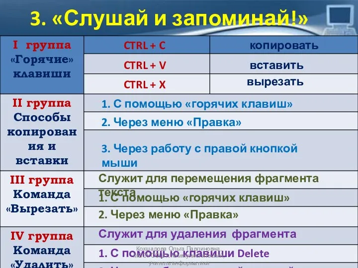 CTRL + C копировать CTRL + V вставить CTRL +