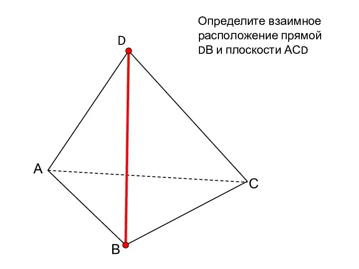 А В С D Определите взаимное расположение прямой DВ и плоскости АСD