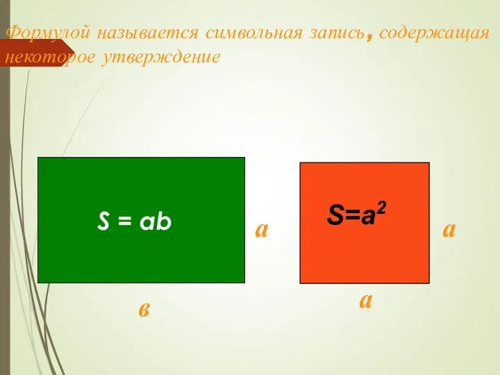 Формулой называется символьная запись, содержащая некоторое утверждение а а а в S=a2