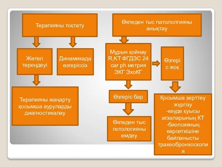 Терапияны тоқтату Өкпеден тыс патололгияны анықтау Жөтел тереңдеуі Динамикада өзгеріссіз