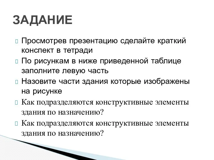 Просмотрев презентацию сделайте краткий конспект в тетради По рисункам в