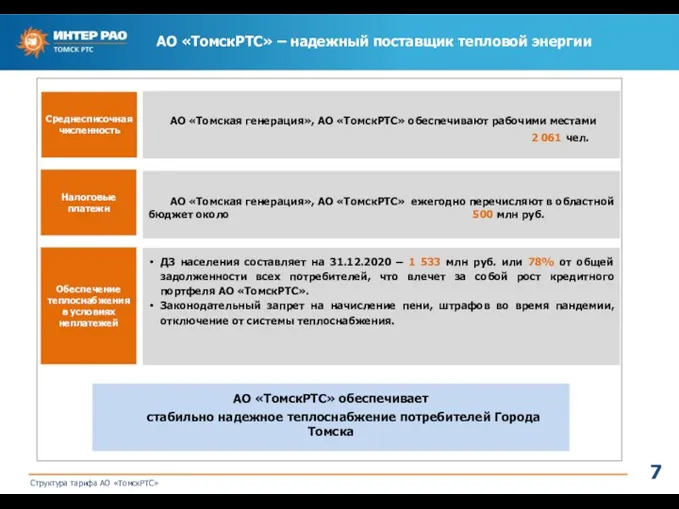 АО «ТомскРТС» – надежный поставщик тепловой энергии Налоговые платежи АО