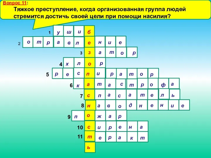 Вопрос 11: Тяжкое преступление, когда организованная группа людей стремится достичь