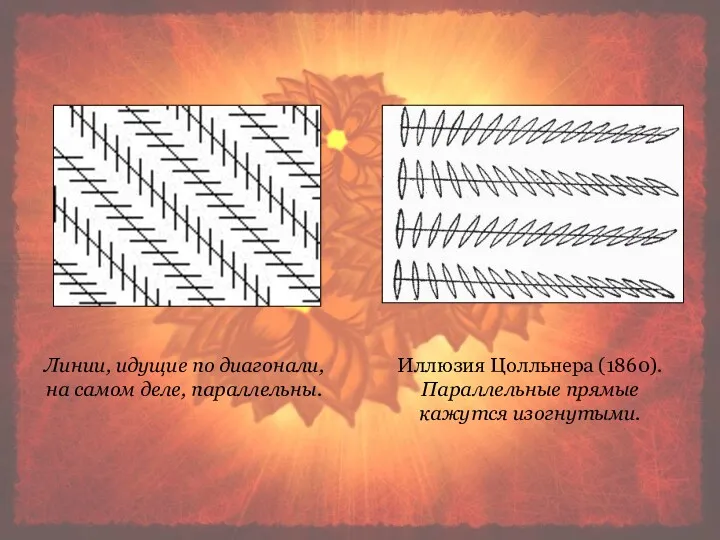 Иллюзия Цолльнера (1860). Параллельные прямые кажутся изогнутыми. Иллюзия Цолльнера (1860). Параллельные прямые кажутся