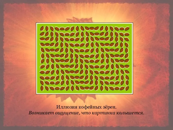 Иллюзия кофейных зёрен. Возникает ощущение, что картинка колышется. Иллюзия кофейных зёрен. Возникает ощущение, что картинка колышется.