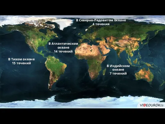 В Тихом океане 15 течений В Атлантическом океане 14 течений
