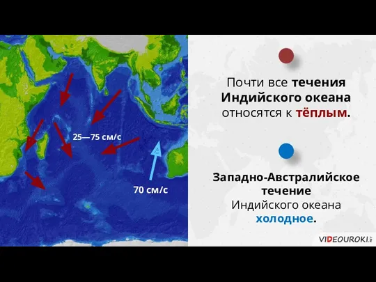 Почти все течения Индийского океана относятся к тёплым. Западно-Австралийское течение