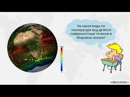 На какие виды по температуре вод делятся поверхностные течения в Мировом океане?