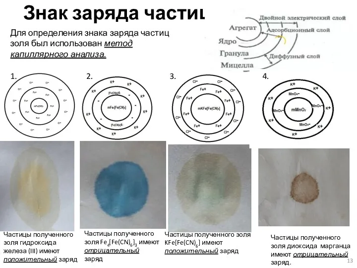 Знак заряда частиц Для определения знака заряда частиц золя был