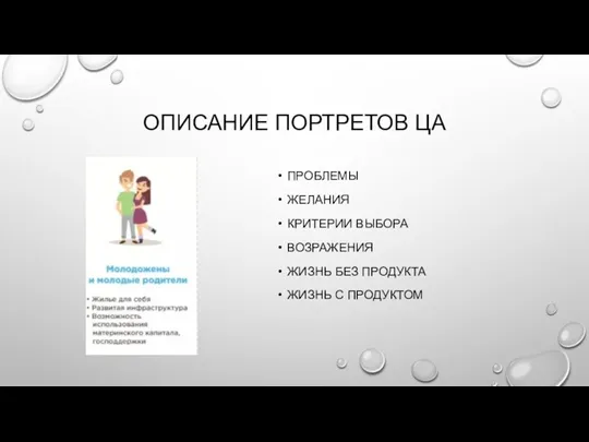 ОПИСАНИЕ ПОРТРЕТОВ ЦА ПРОБЛЕМЫ ЖЕЛАНИЯ КРИТЕРИИ ВЫБОРА ВОЗРАЖЕНИЯ ЖИЗНЬ БЕЗ ПРОДУКТА ЖИЗНЬ С ПРОДУКТОМ