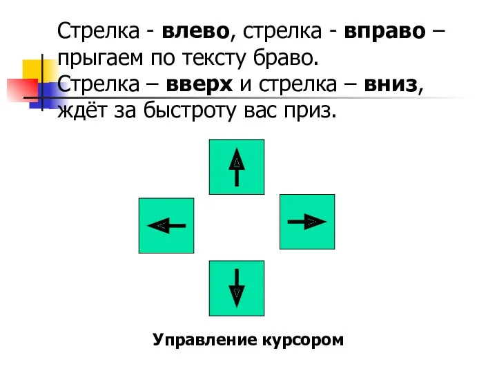 Стрелка - влево, стрелка - вправо – прыгаем по тексту браво. Стрелка –