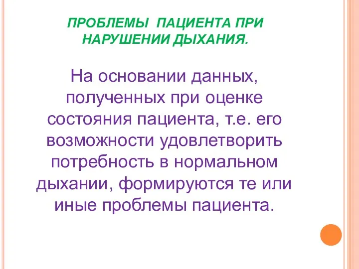 ПРОБЛЕМЫ ПАЦИЕНТА ПРИ НАРУШЕНИИ ДЫХАНИЯ. На основании данных, полученных при