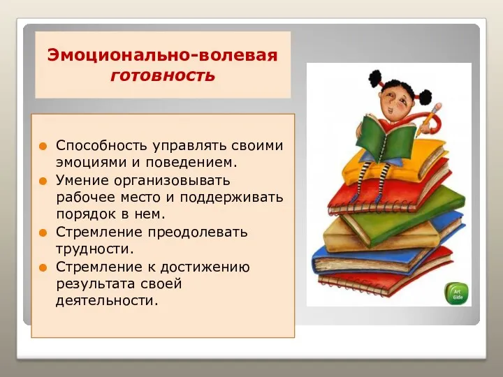 Эмоционально-волевая готовность Способность управлять своими эмоциями и поведением. Умение организовывать