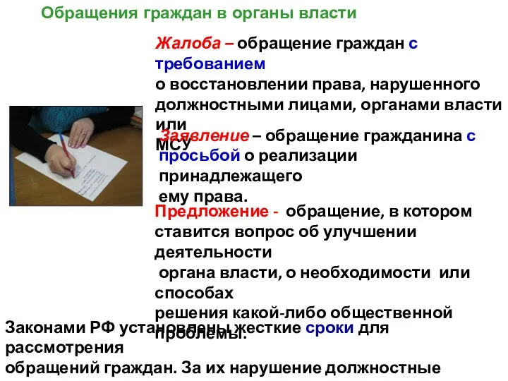 Обращения граждан в органы власти Жалоба – обращение граждан с