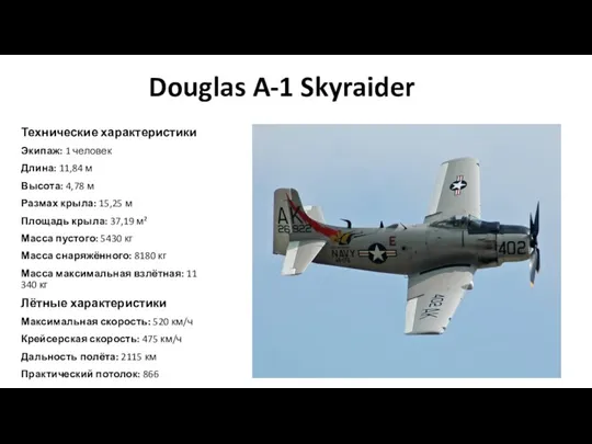 Douglas A-1 Skyraider Технические характеристики Экипаж: 1 человек Длина: 11,84