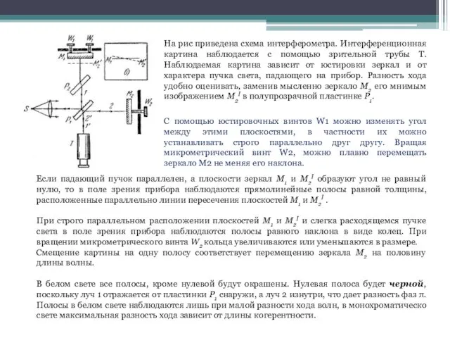 На рис приведена схема интерферометра. Интерференционная картина наблюдается с помощью