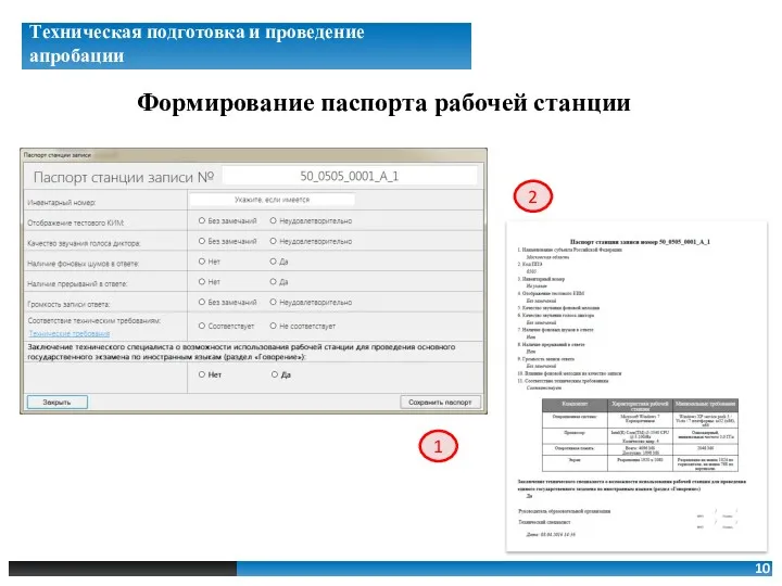 10 Формирование паспорта рабочей станции Техническая подготовка и проведение апробации