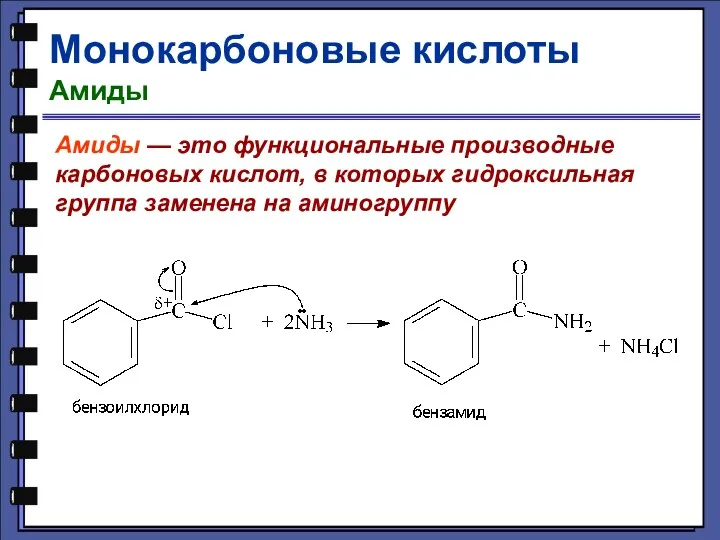 Монокарбоновые кислоты Амиды Амиды — это функциональные производные карбоновых кислот,