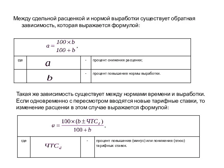 Между сдельной расценкой и нормой выработки существует обратная зависимость, которая выражается формулой: Такая