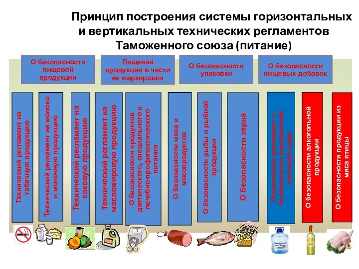 Принцип построения системы горизонтальных и вертикальных технических регламентов Таможенного союза