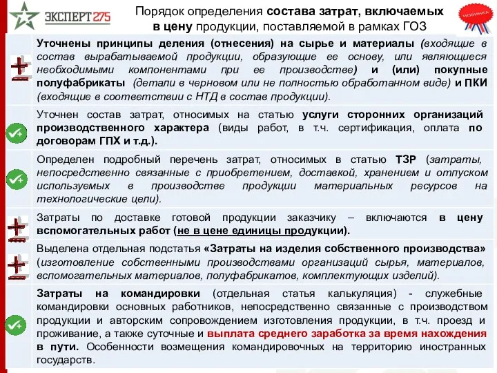 Порядок определения состава затрат, включаемых в цену продукции, поставляемой в рамках ГОЗ