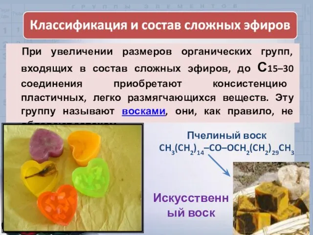 При увеличении размеров органических групп, входящих в состав сложных эфиров,