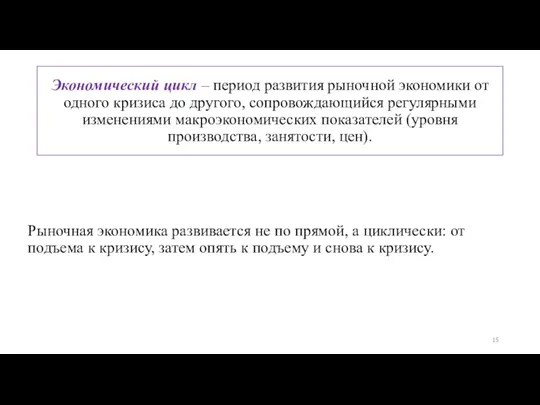 Экономический цикл – период развития рыночной экономики от одного кризиса