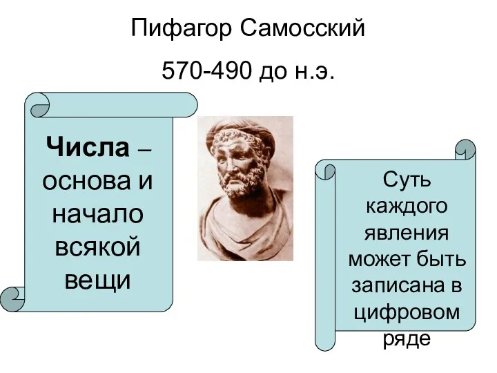 Пифагор Самосский 570-490 до н.э. Числа – основа и начало