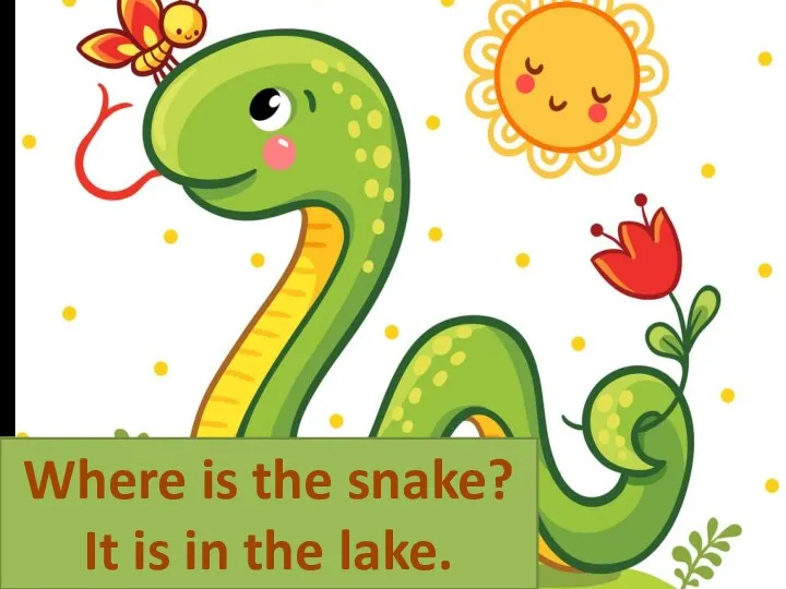 Where is the snake? It is in the lake.