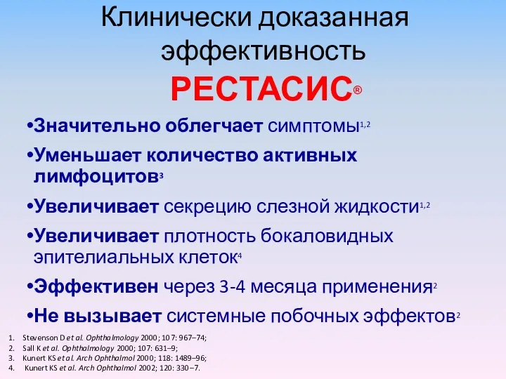 Клинически доказанная эффективность Значительно облегчает симптомы1,2 Уменьшает количество активных лимфоцитов3