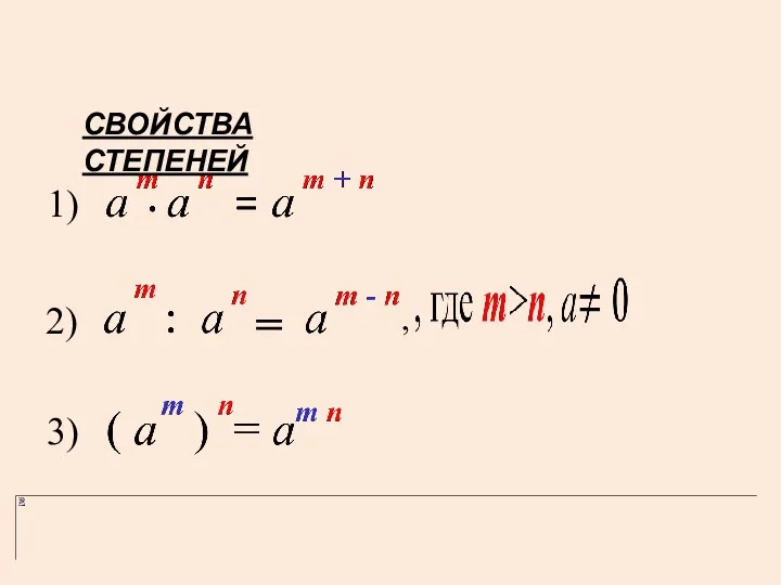 , 1) 2) 3) СВОЙСТВА СТЕПЕНЕЙ