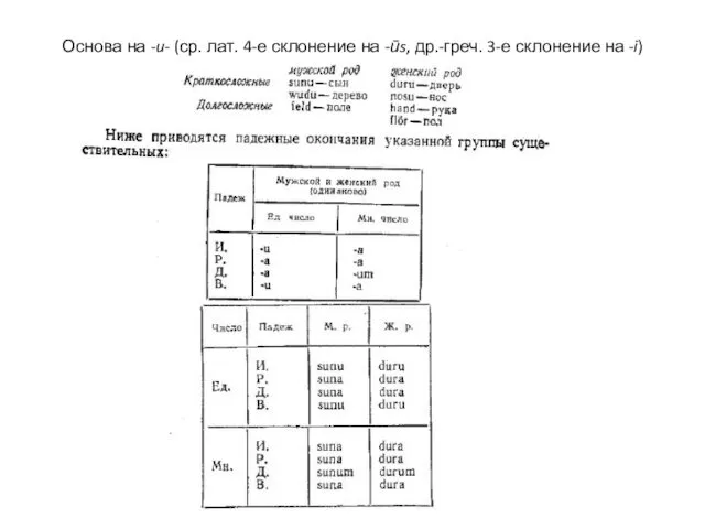 Основа на -u- (ср. лат. 4-е склонение на -ūs, др.-греч. 3-е склонение на -i)