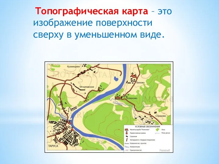 Топографическая карта – это изображение поверхности сверху в уменьшенном виде.