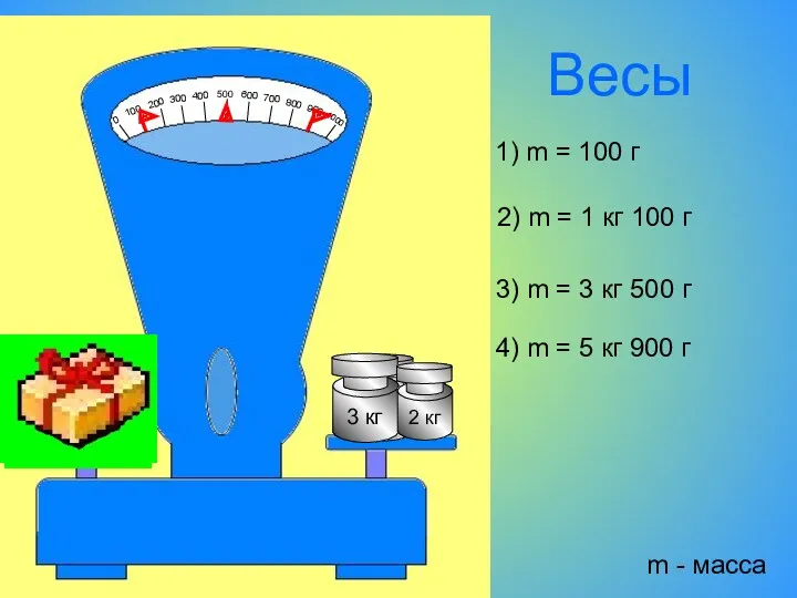 Весы кг 1) m = 100 г 2) m =