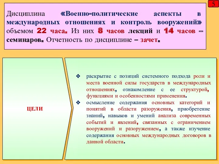 5 Дисциплина «Военно-политические аспекты в международных отношениях и контроль вооружений»