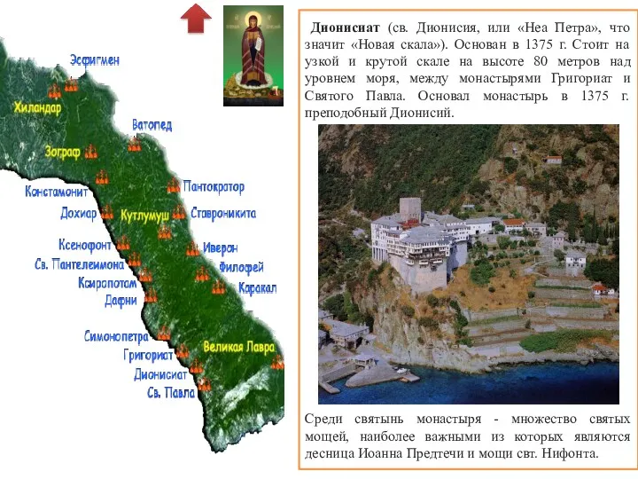 Дионисиат (св. Дионисия, или «Неа Петра», что значит «Новая скала»).