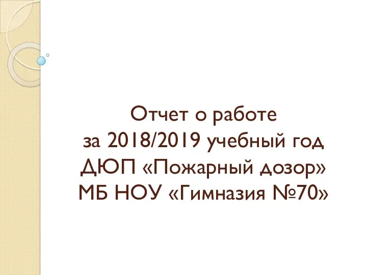 Отчет о работе ДЮП Пожарный дозор