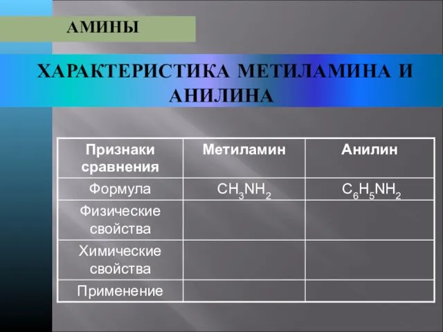 ХАРАКТЕРИСТИКА МЕТИЛАМИНА И АНИЛИНА АМИНЫ