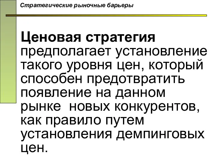 Ценовая стратегия предполагает установление такого уровня цен, который способен предотвратить