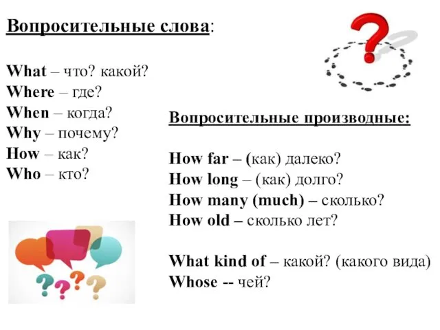 Вопросительные слова: What – что? какой? Where – где? When