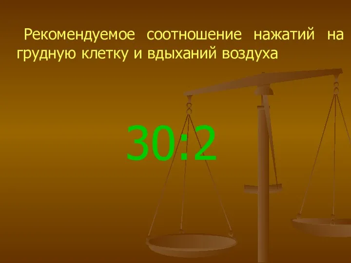 Рекомендуемое соотношение нажатий на грудную клетку и вдыханий воздуха 30:2